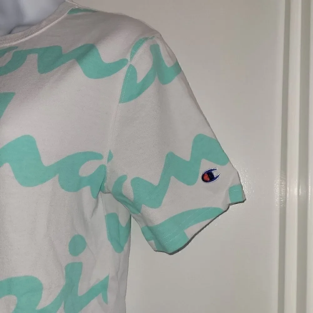 Men's Champion Heritage All-Over-Print Giant Script Crewneck Tee Ⓢ - Picture 3 of 5